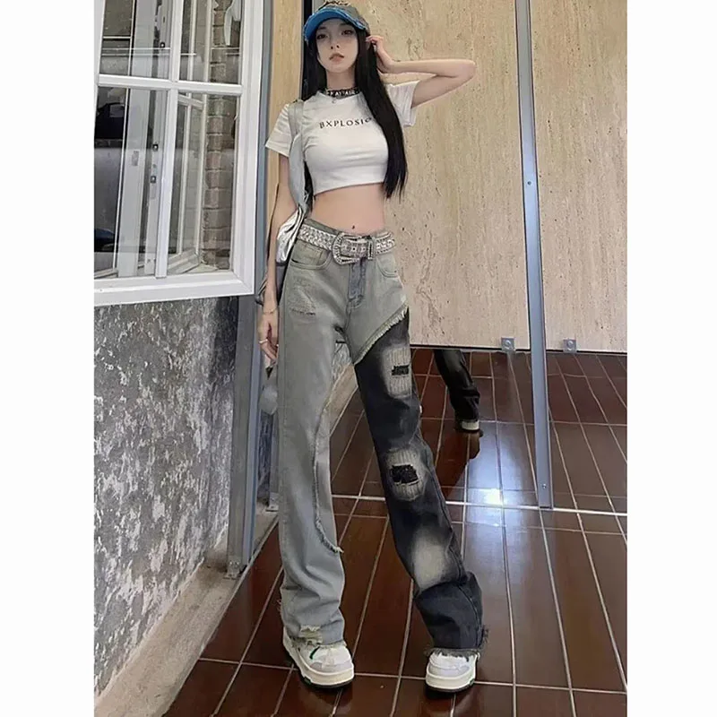 

2025 New Patchwork Jeans Women's Spring Loose Slim