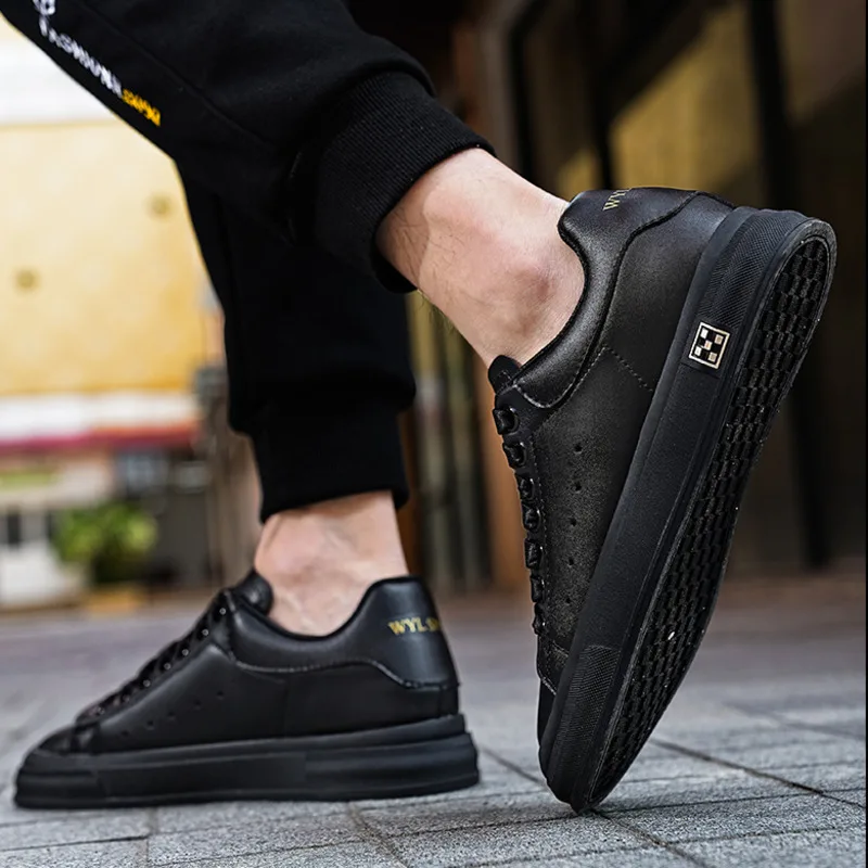 Men Leather Sneakers Elevator Shoes Casual Lift Height Increase Insole 6CM Black Taller Shoes For Man Fashion Sports White Shoes