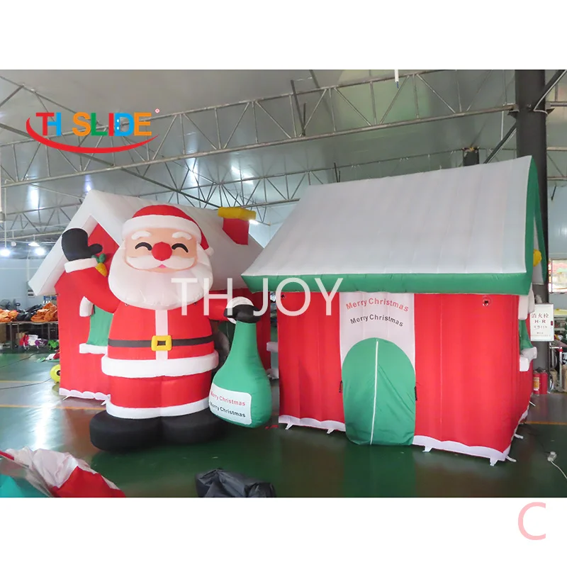 fast air ship to door, inflatable Santa Claus with cabin house, Giant inflatable Christmas house with X mas old man combos