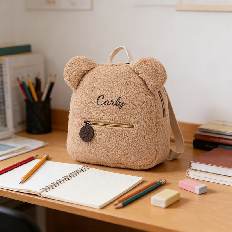 Bestickter, personalisierter Plüsch-Cartoon-Teddybär-Doppelschulter-Rucksack, lässiger Rucksack, geeignet für Schule, tägliche Ausflüge, Geschenke – Detail 5