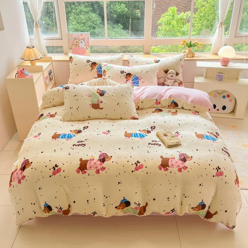 Cute Dachshund Milk Velvet Duvet Cover Black Polka Dot Bedding Soft and Fluffy Warm Winter Queen Comforter Covers No Pillowcase