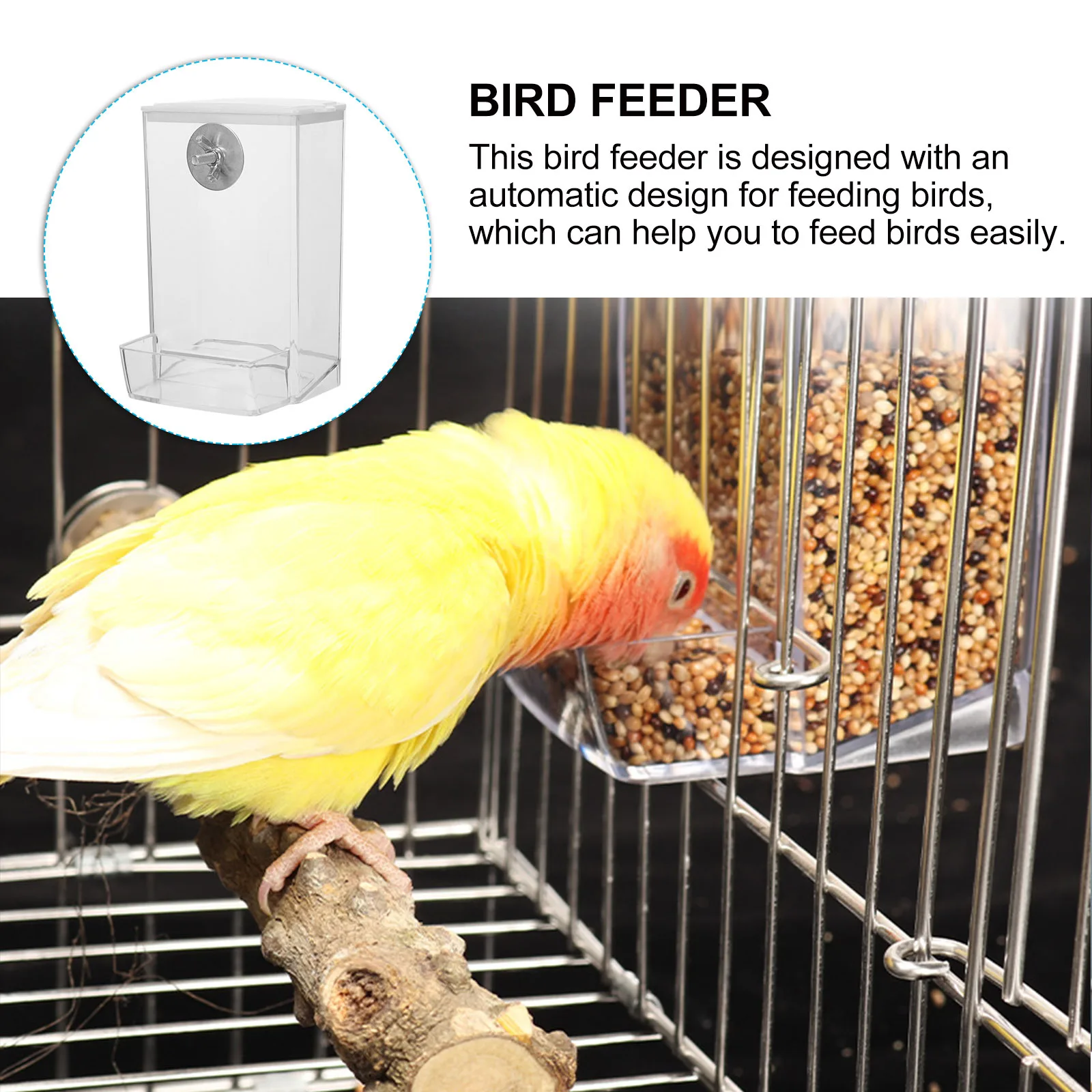 

Sturdy Automatic Bird Feeder Clear Parrot Food Container Bird Cage Feeder Hanging Practical Feeding Cup Parrot Feeding Cup
