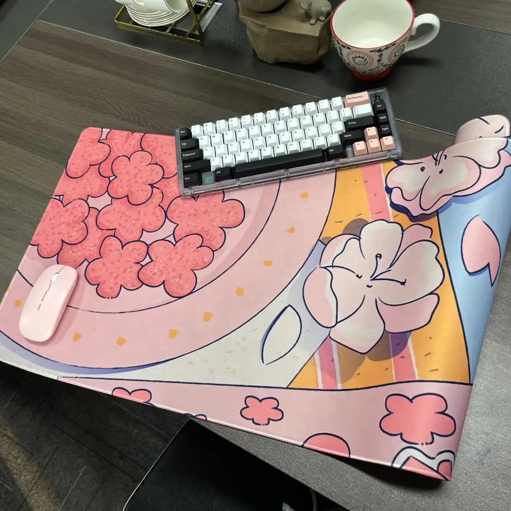 Large Anime Pink Mousepad Gamer Cute Kawaii XXL Gaming Mouse Pad Rubber Otaku Locking Edge Big Fashion Laptop Notebook Desk Mat