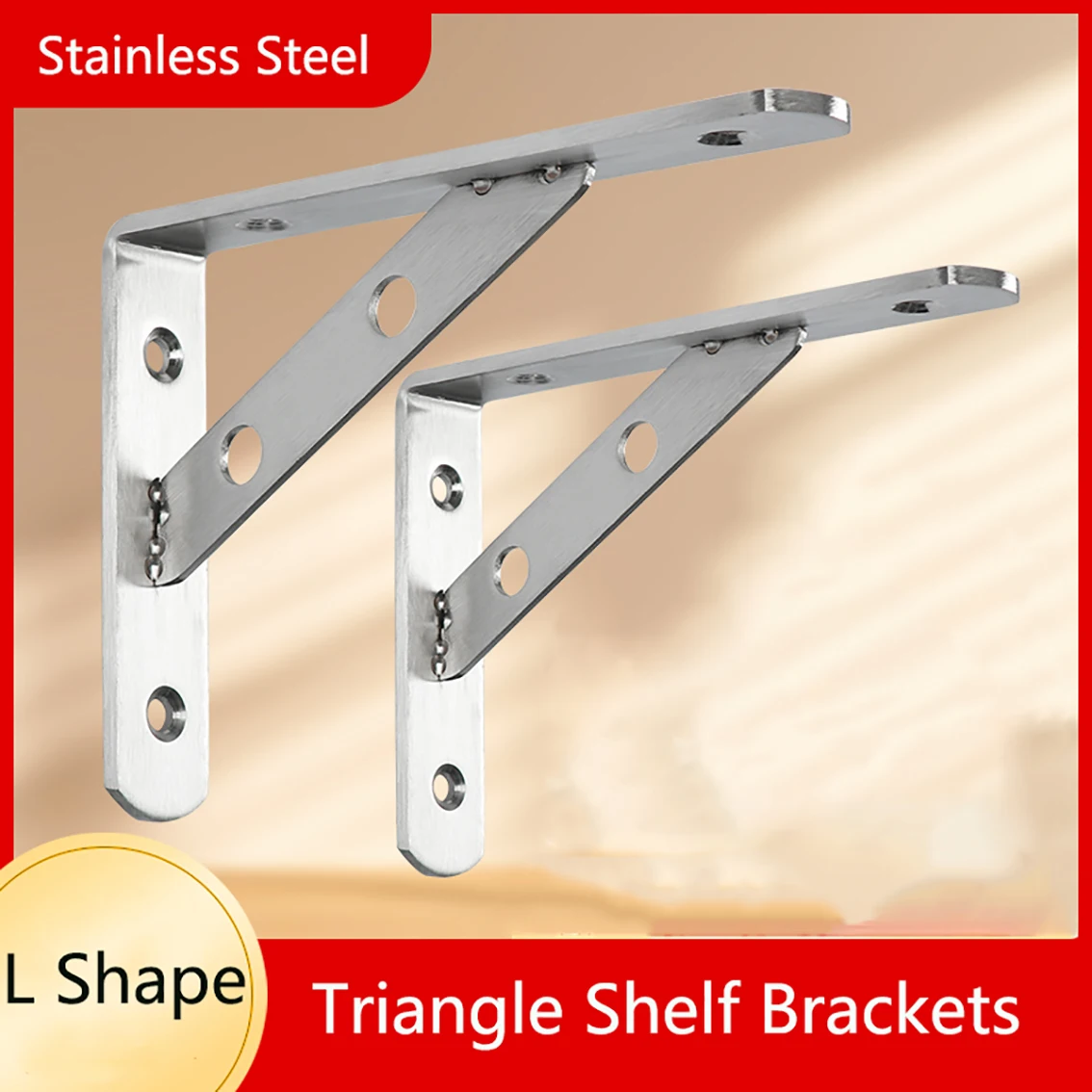 

4/6/8/10/12 Inch Stainless Steel Triangle Shelf Brackets L Shape Wall Mounted Thickened Corner Brace Right Angle Support Holder