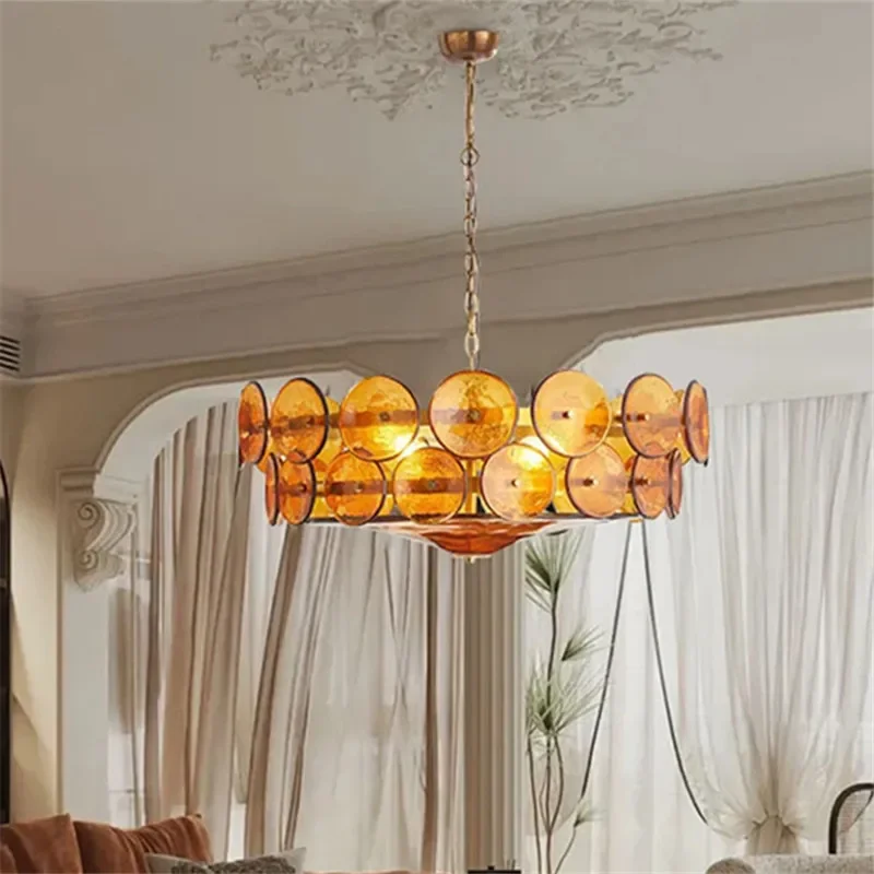 

Lorenzo Chandelier Vintage French Living Room Hanging Lamp Orange Chandelier Villa Bedroom Dining Room Medieval Round Large Lamp