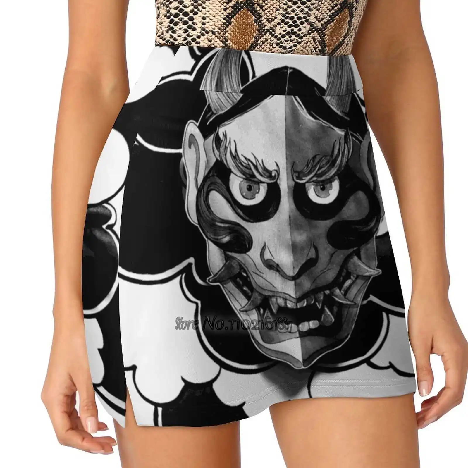 

Wrath Women Mini Skirt Two Layers With Pocket Skirts Sport Fitness Running Skorts Hannya Japaneseart Hannyamask Devil Yokai