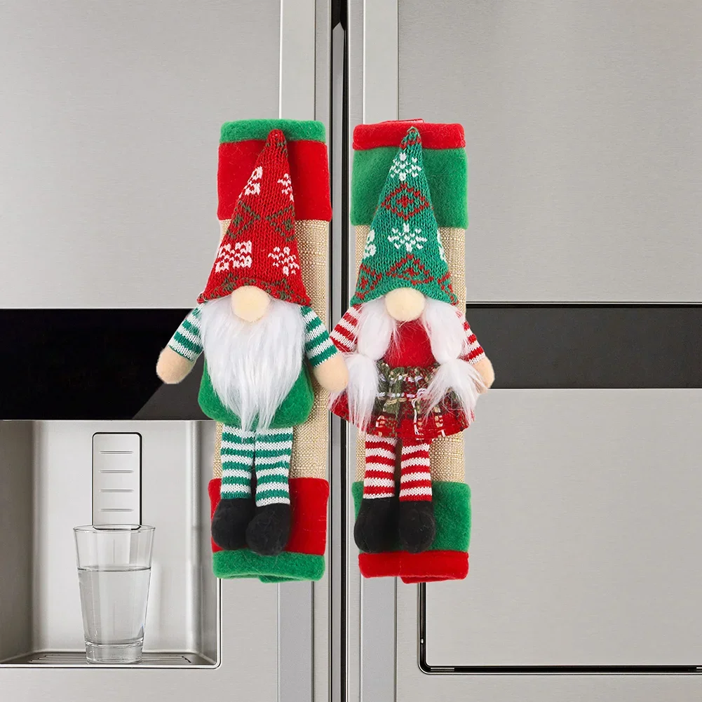 2pc Festives Kitchen Accessory Soft Fabric Christmas Refrigerator Handle Covers Fridge Handlebar Sleeves Accessories ﻿