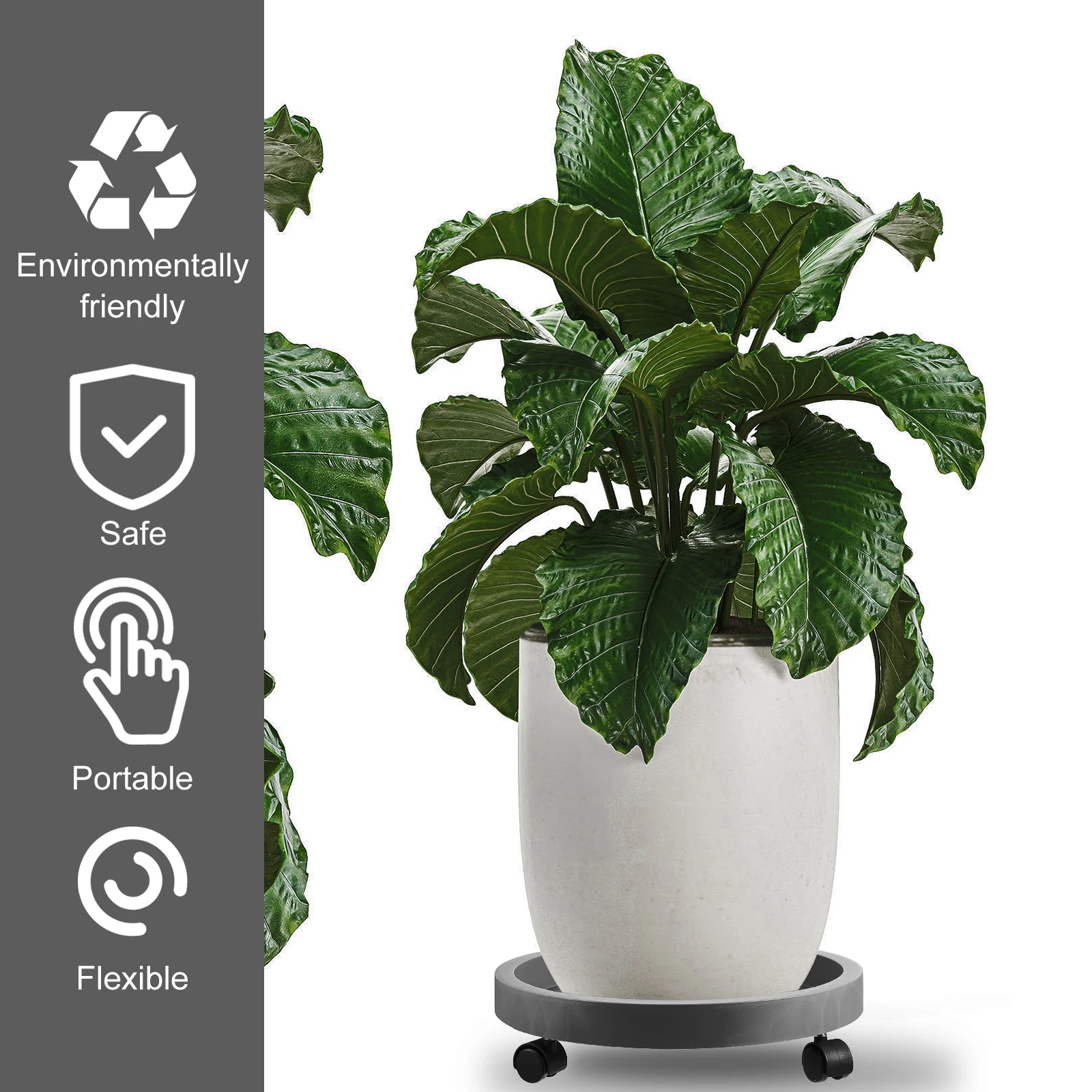 

Flowerpot Base Tray Thickened Plastic Roller Stand for Large Planters Movable Bonsai Shelf Rolling Storage Rack Dark Grey