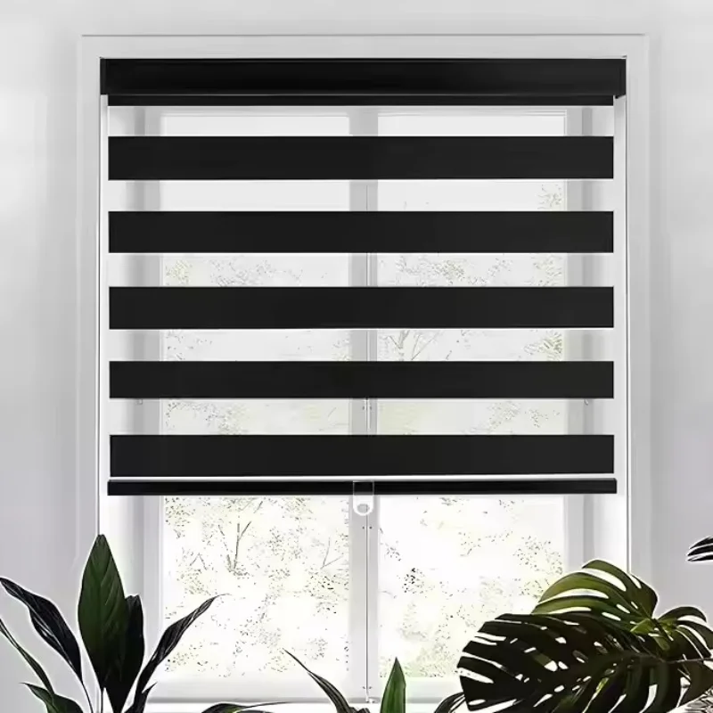 Customized Size Solid Color Brief Modern Manual Blackout Zebra Blinds For Home And Office