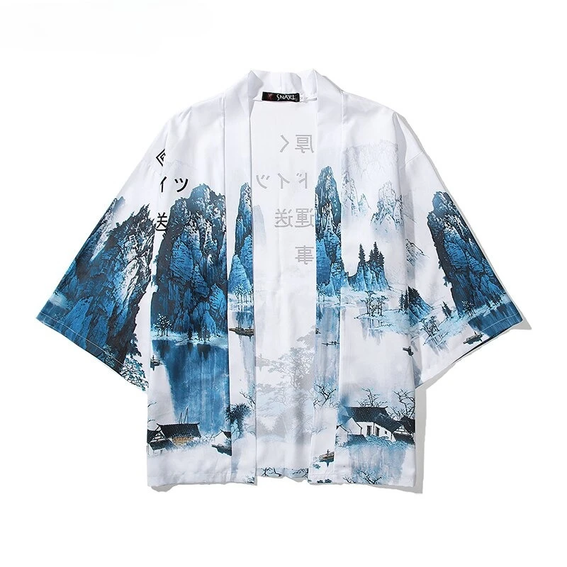 Bebovizi ماركة الأبيض كرين موضة كيمونو اليابانية الرجال النساء الأزواج ارتداء فضفاض Harajuku اليابان الكيمونو رداء تأثيري بلوزة بلايز