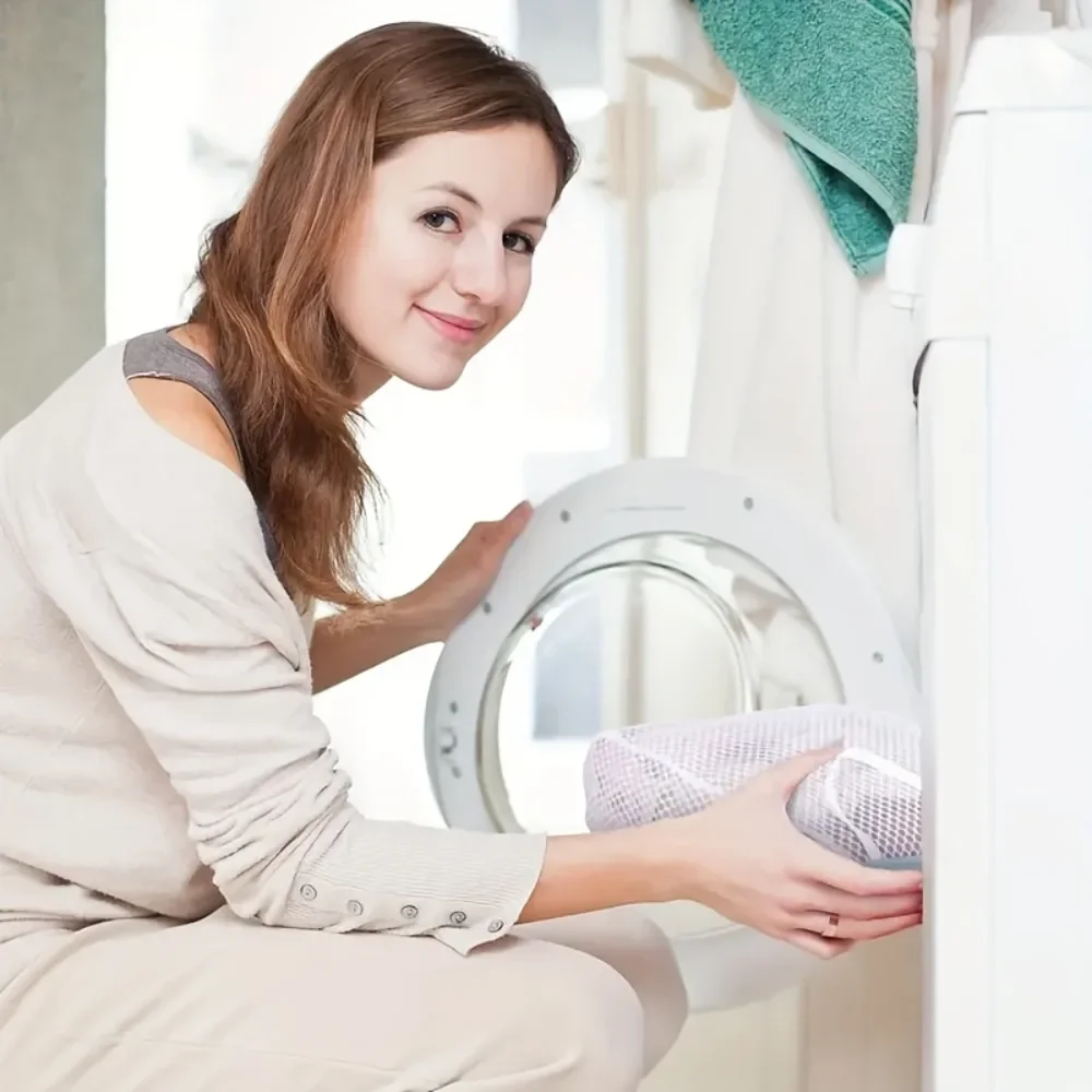 قطعتان من أكياس الغسيل الشبكية على شكل قرص العسل مع مقابض، قماش بوليستر متين، تصميم متعدد الاستخدامات بسحاب مستطيل للملابس الرقيقة