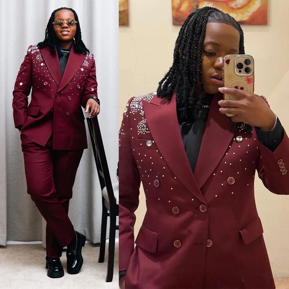 Designer Men Wedding Suits For Wedding Peaked Lapel Double Breasted Tuxedo Groom Wear 2 Pcs Jacket Pants Party Customized