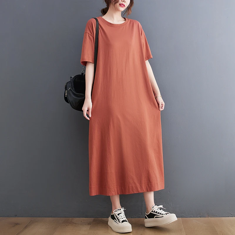 Grande taille décontracté été nouveau t-shirt ample Dr minceur genou longueur couleur Pure a-ligne Dr femmes Faion trajet Sle