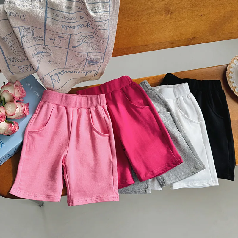 

XTY-Boys' Pants Children's Cotton Shorts Summer New Casual Waist-Tied Cropped Pants Solid Color Knitted Children's Middle Pants