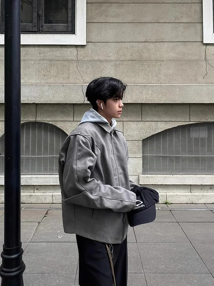 

American Retro Suede Workwear Jaet Men's Cleanfit Design Sensation 3D Long Sve Top Trendy Loose Fit Youthful ular