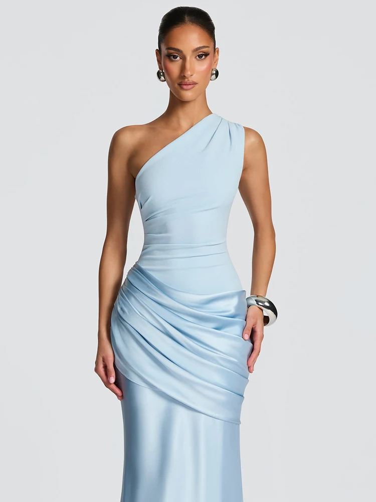 القطب الشمالي أنيقة الساتان سليم الساتان فستان طويل المرأة مثير خارج الكتف عارية الذراعين نادي الحفلات فستان سهرة شتاء جديد Vestidos 2026 #6