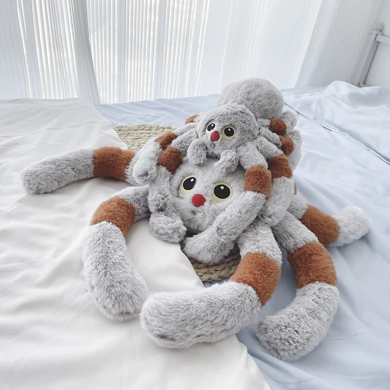 30/50 センチメートルぬいぐるみクモぬいぐるみソフトグレー爬虫類クモ人形おもちゃ赤い鼻大きな目シミュレーションクモのおもちゃの部屋の装飾
