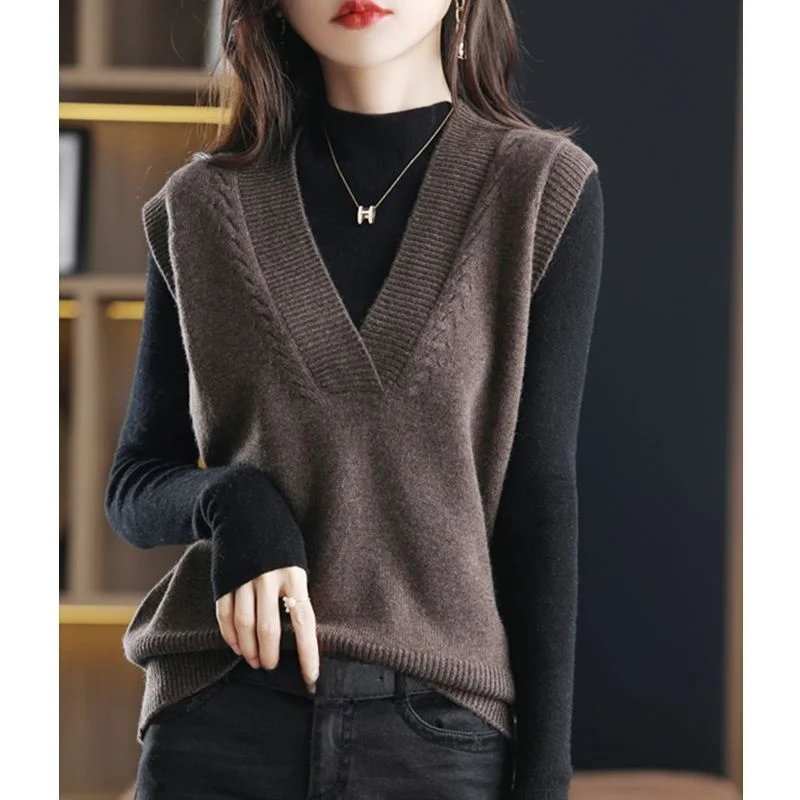

New Women's V-Ne Wool Blend Svel Knitted Sweater Camere Top Spring Autumn Cardigan Trendy Vest Commute Sle Pure C...