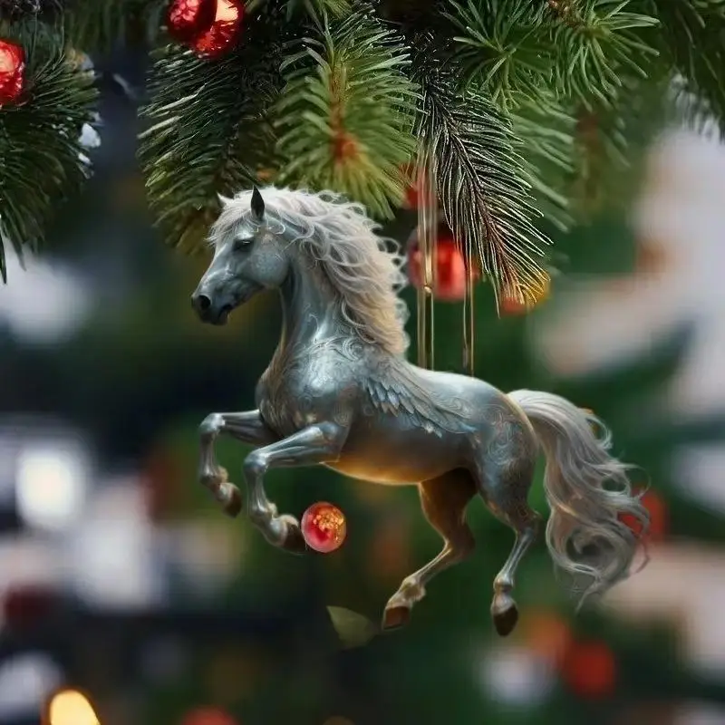 رائعة 2D الاكريليك الحصان سيارة مرآة الرؤية الخلفية قلادة ظهره سحر شجرة عيد الميلاد زخرفة حفلة السنة الجديدة شنقا الديكور #5