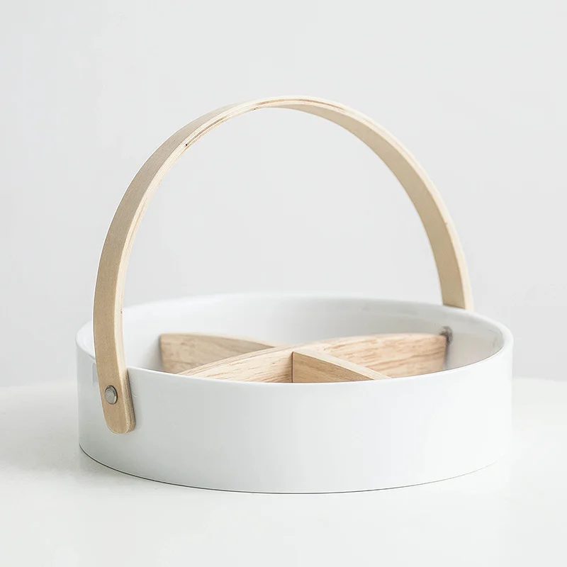 Fruit Snack Platter Nordic Style Modern Living Room Home Ceramics Round Basket with Cover Frame Dried Plate