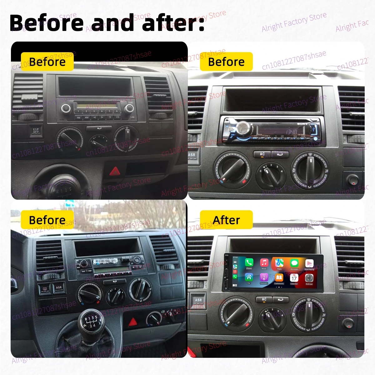 CarPlay Android Car Stereo 1 Din Head Unit for VW Volkswagen Caravelle 5 Transporter Multivan T5 2004-2009 Autoradio Multimedia
