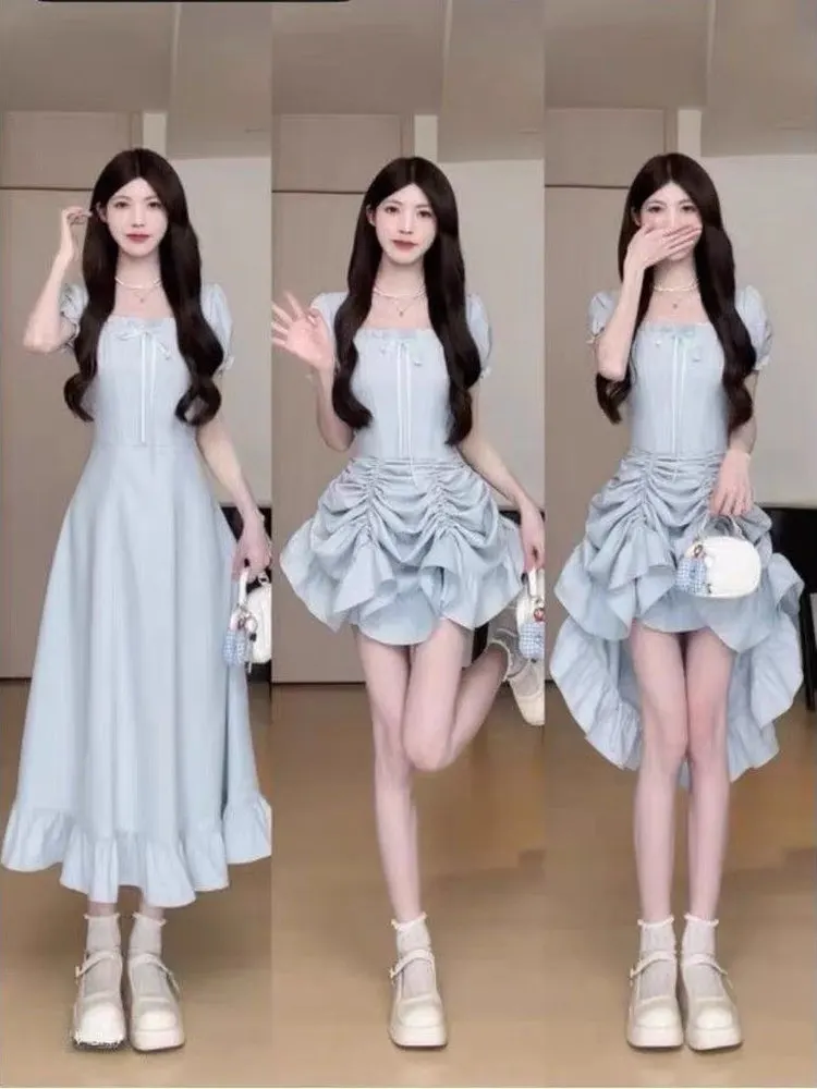 Or Sve Dr – jupe trapèze à col carré rouge rétro pour femmes, nouvelle collection d'été, taille haute, amincissante, portable