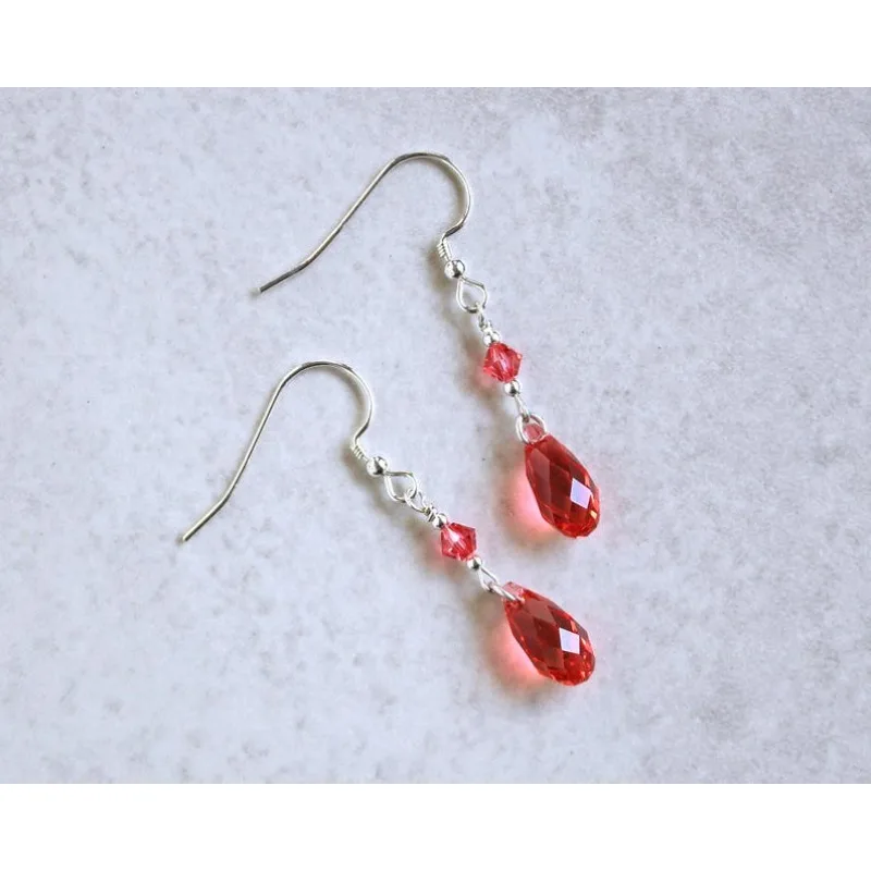 أقراط بريوليت كريستال نمساوي مرجاني وردي #6