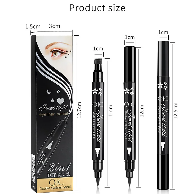 デュアルヘッドスタンプアイライナーペンクリエイティブパターンスタンプ & 精密チップ防水長期的な汚れ防止リキッドアイライナー 8 色