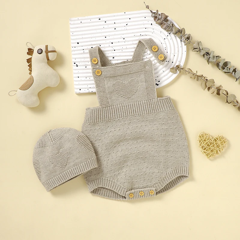 Baby Bodysuits Knitted Newborn Girls Boys Jumpsuit Outfits Sleeveless Tops Summer Infant Toddler Clothing Hat 0-18M Overalls 2PC