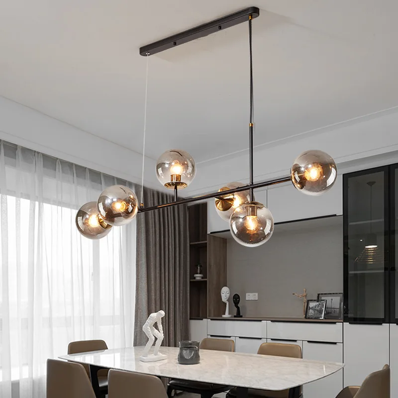 Kobuc Nordic Art Strip Lampada a sospensione in vetro Modello moderno Camera Cucina Isola Sfera di vetro LOFT Bronzo Nero Lampadario Lampada a sospensione