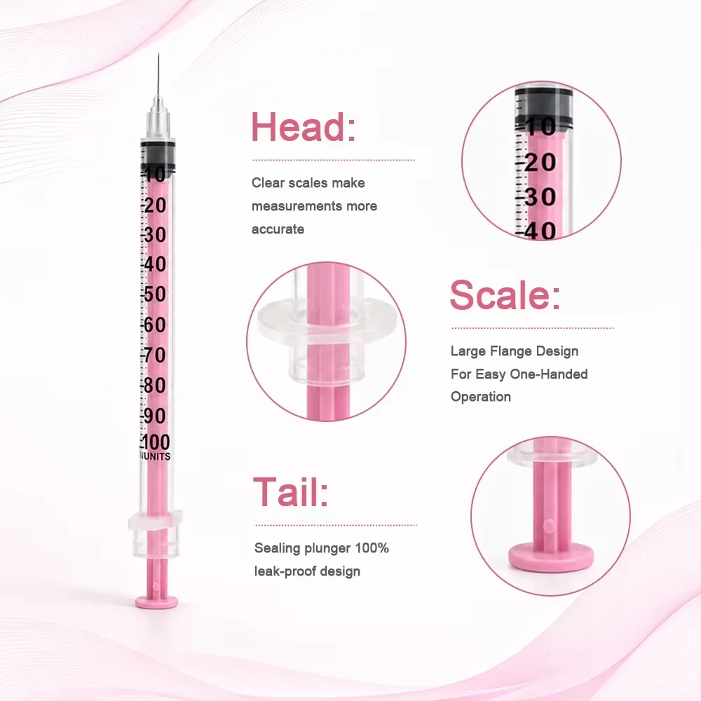 1 ml 31g/30g, 8MM, rosa Insulinspritze, Laborspritze, einzeln verpackt – Detail 3