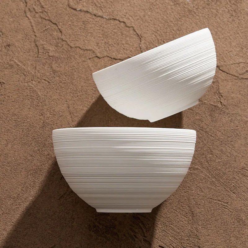 White Brushed Ceramic Rice Bowl Breakfast Dessert Fruit Bowl Simple Porcelain Cake Snack Bowl Hotel Restaurant Tableware Kitchen