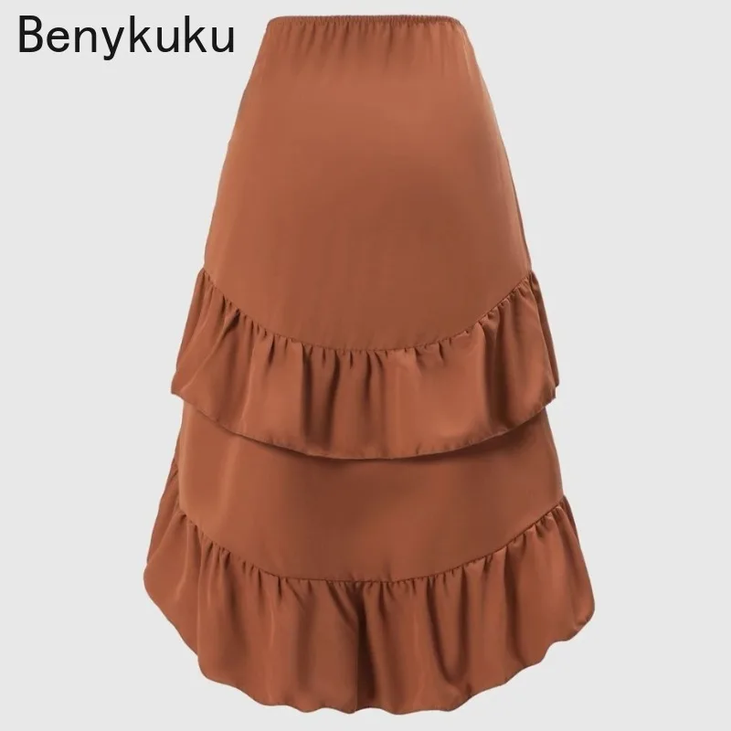 Vintage High Waist Irregular Skirts Womens Sweet Fresh Patchwork Slim Lotus Ruffle Hem Gothic Steampunk Skirt Women Summer 2026