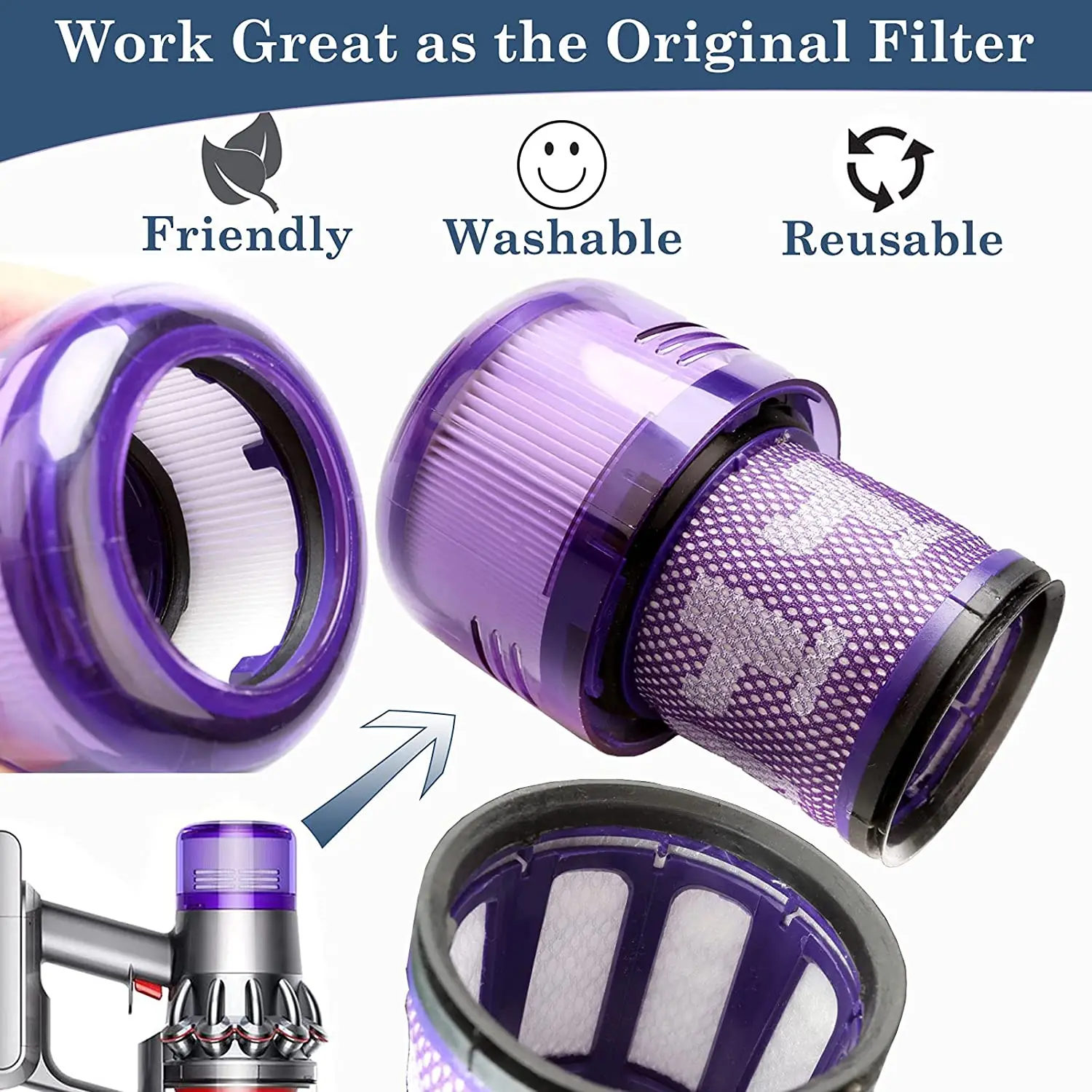

3 Pack Filters Replacement for Dyson V11 Vacuum Cleaner V11 Torque Drive V11 Animal Cordless Vacuum Hepa Filter jasmine