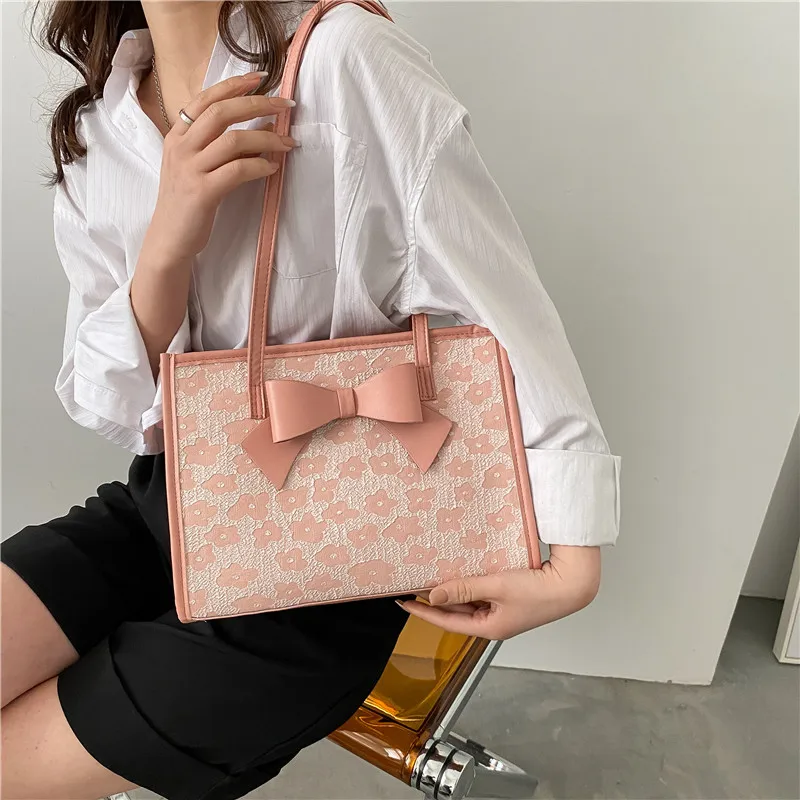 Spring New Large PU Shoulder Bag Women's 2022 Trendy Korean Fashion Casual Plum Blossom Flower Pattern Tote Bag