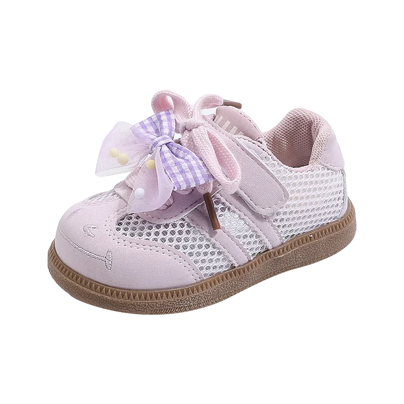 2026 Spring Summer New Girls' Lace Bow-knot Casual Shoes Baby Soft Breathable Mesh Sneakers
