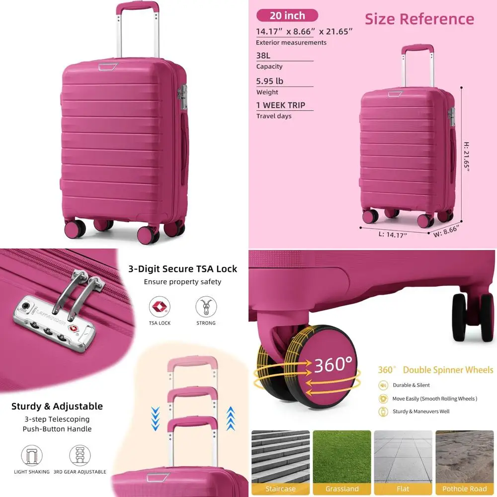 

20 Inch Lightweight Hardshell Carry-On Suitcase for Women, Airline Approved, 22x14x9, Travel Essential with Spacious Storage