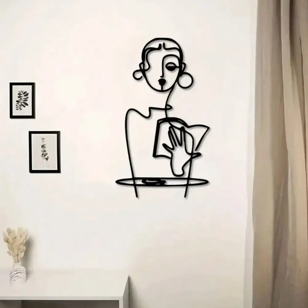 Arte de Pared con Diseño Positivo sobre el Cuerpo, Escultura Metálica de Mujer, Decoración Minimalista con Silueta Femenina para Hogar u Oficina