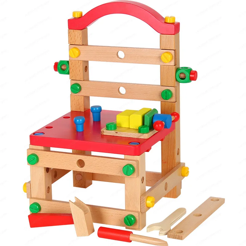 

Детский стул из массива дерева с гайкой для разборки детей 3-4-5-7 лет, комбинированный стул для инструментов с винтами, обучающий стул для раннего образования