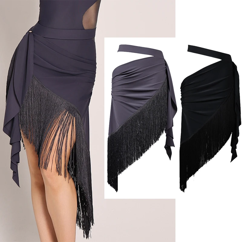 

Юбка для латинских танцев 2025, нерегулярные серые, черные юбки с кисточками, женская тренировочная одежда, одежда для выступлений для взрослых, румба, самба, BL16928