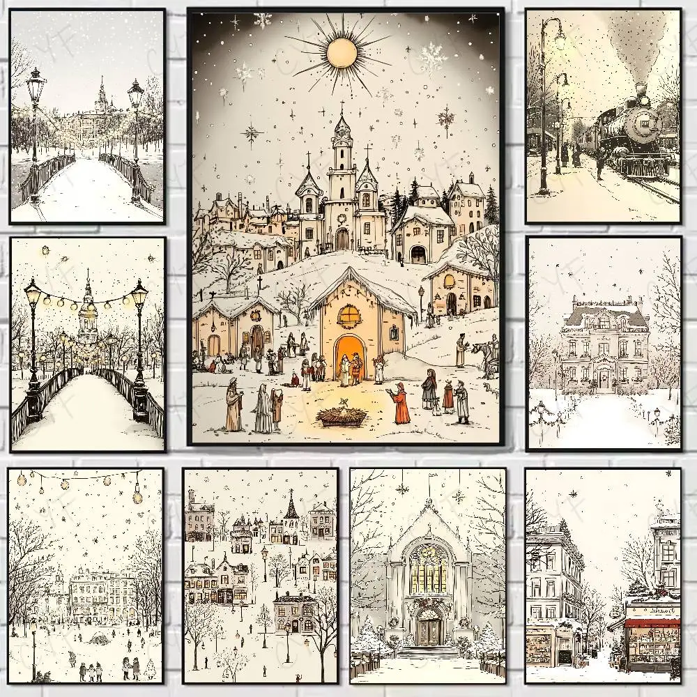 

Snow Cozy Christmas Winter Poster Home Living Bed Room Bar Hallway Sticky Wall Art Printing Waterproof Aesthetic Decor