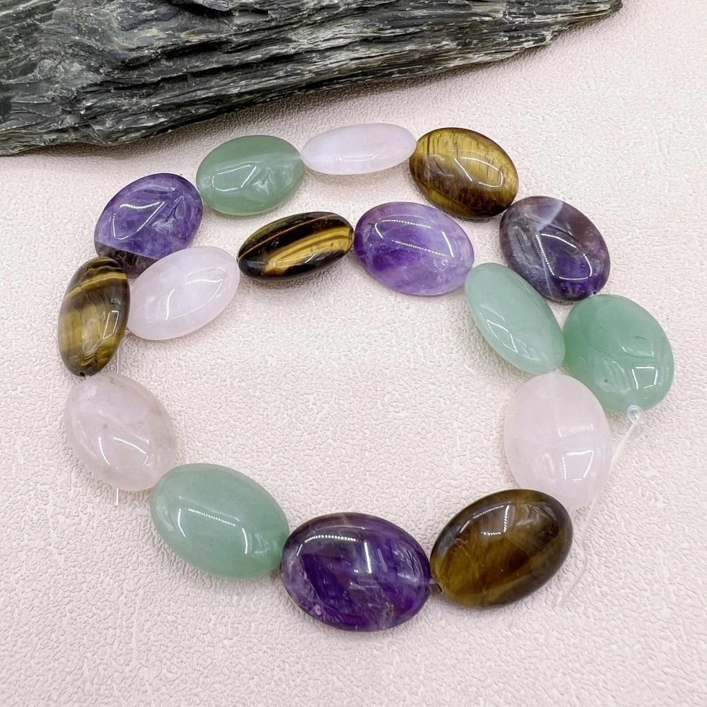 

18x25MM 2Strands Oval Shape Natural Gems Tiger Eye Stone Aventurine Crystal Rose Quartzs Amethysts Slice Space Beads MY230799