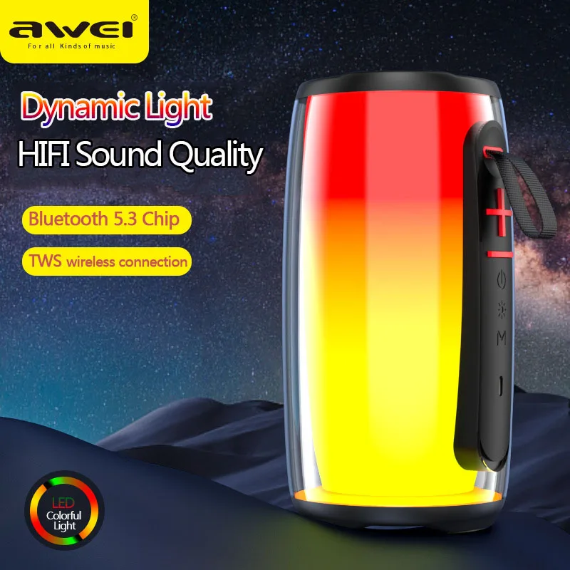 

Awei Y528 RGB Light Playback Bluetooth 5.3 Speaker Portable TWS Hifi Wireless Speaker USB Outdoor Mini Music Loudspeaker