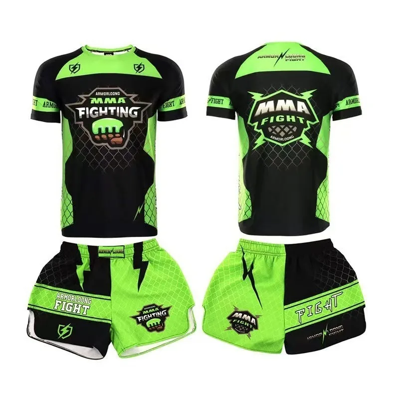 Men Tracksuit 2 Piece Set Sports Casual Short Sleeve Boxing Shirts for Mma Running Fitness Sanda Training Sweat Suit