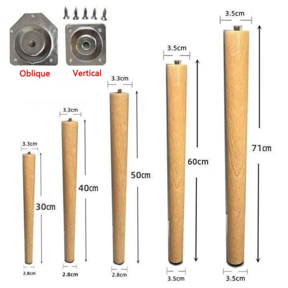 4Pcs Solid Wood Furniture Legs 30‑60cm Oblique Vertical Style Anti‑slip Pad DIY Replacement Legs for Coffee Table Desk Chair