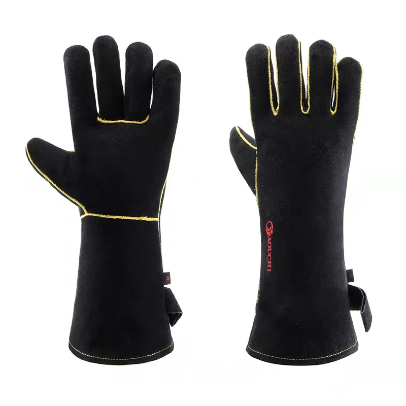 Guantes de soldadura de cuero resistentes al calor/fuego para Mig,Tig, barbacoa, parrilla, chimenea, estufa de leña, horno, olla, 35cm/40cm