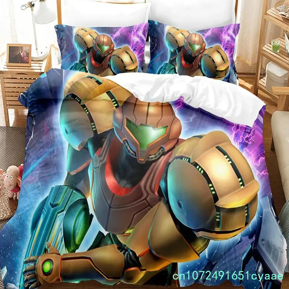 Metroid Prime Corruption Bedding Set Boys Girls Twin Queen Size Duvet Cover Pillowcase Bed Kids Adult Fashion Home Textileextile
