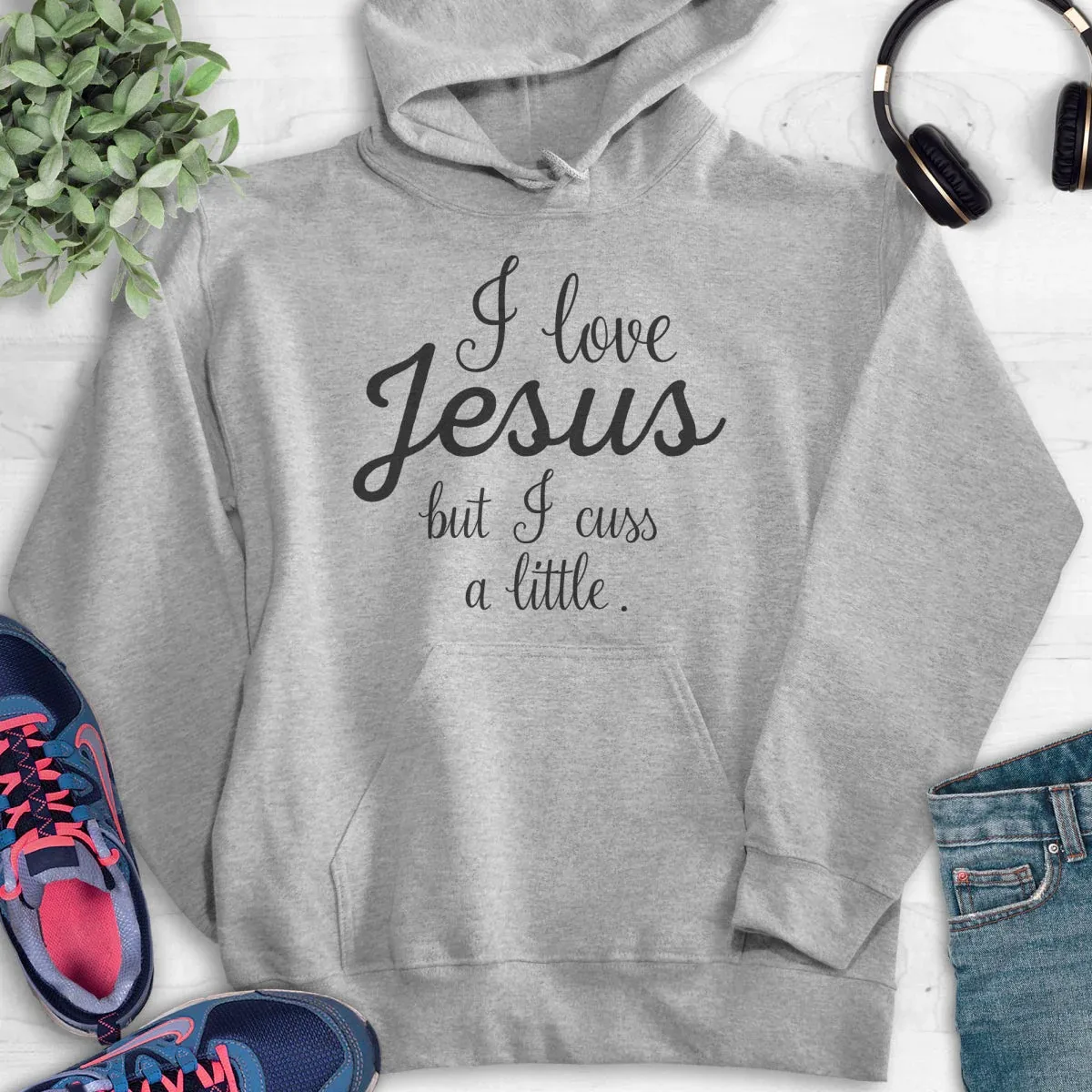 

I Love Jesus But I Cuss A Little Hoodie Men's and Women's Long Sleeve Hooded Sweatshirt Pullover Tops Sportswear Men Clothing