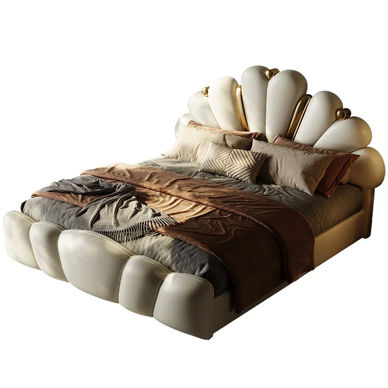 The product can be customized. 2024 new leather high-end light luxury French double petal bed