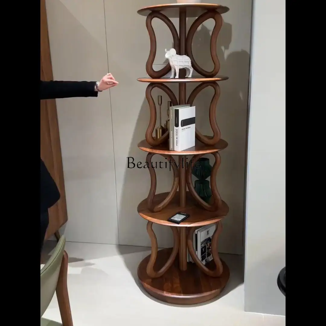 

New Chinese-style rotating bookshelf Solid wood shelf Living room home floor multi-layer rotating bookcase